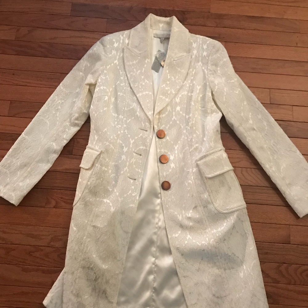 Off white knee length dress jacket